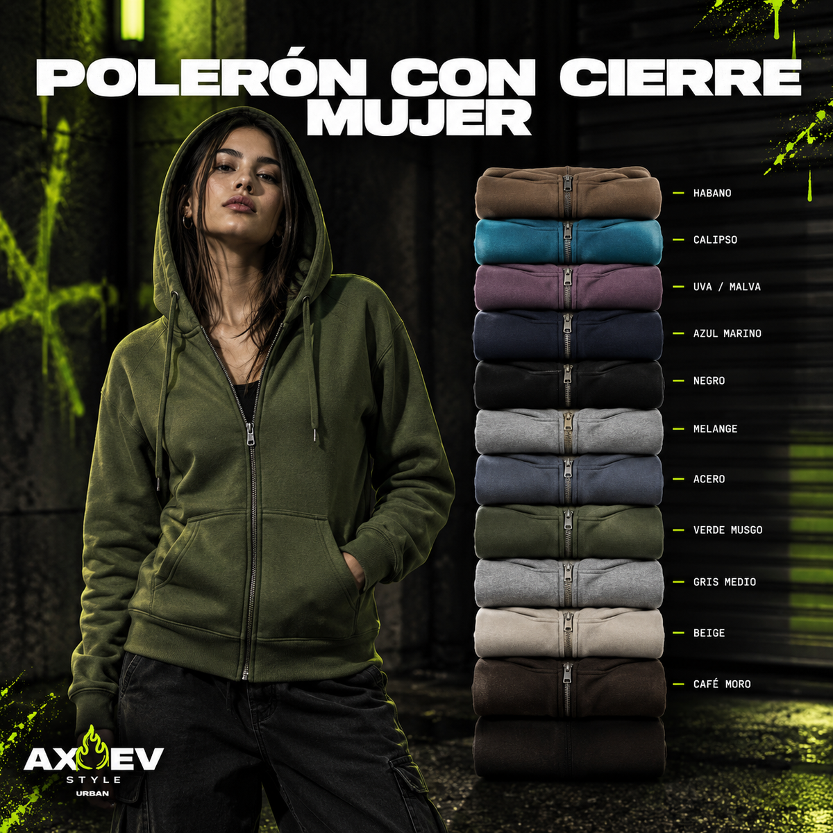 Polerón con cierre y capucha para mujer AXEV Urban